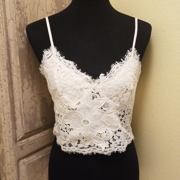 LF Tops - LF cream blouse lace with flower designs